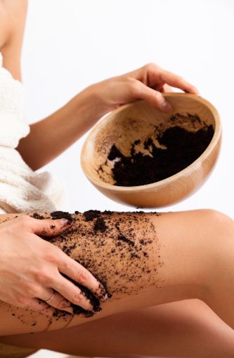 Natural body care. Cellulite massage with coffee scrub