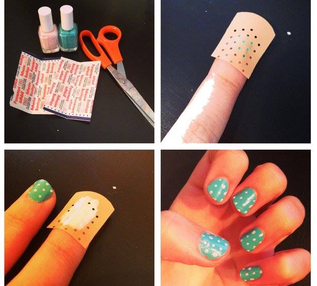 diy-easiest-polka-dot-nail-art-use-a-band-aid