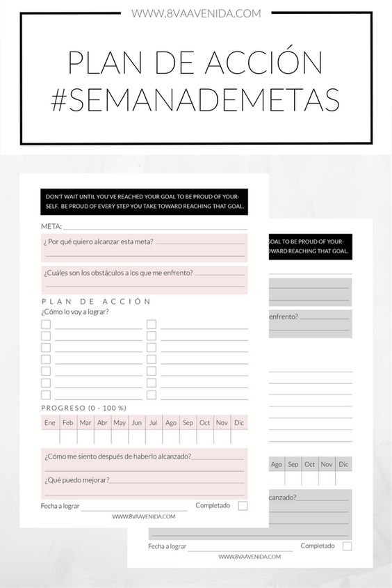 plan de accion para cumplir tus metas Para hacer un plan de metas este planificador te podra ayudar a que semanalmente las establezas y cumplas