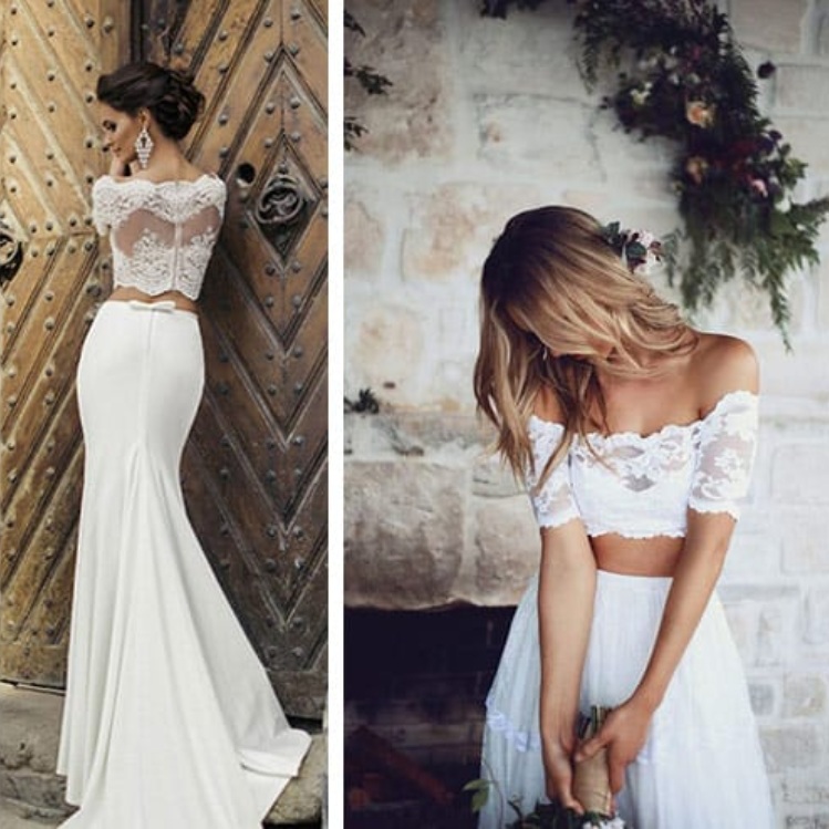 10 ideas de vestidos de novia con crop top para lucir bella y jovial