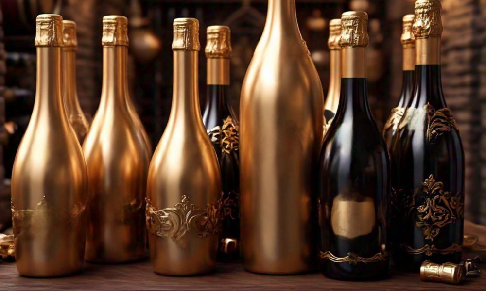 Botellas de vino doradas