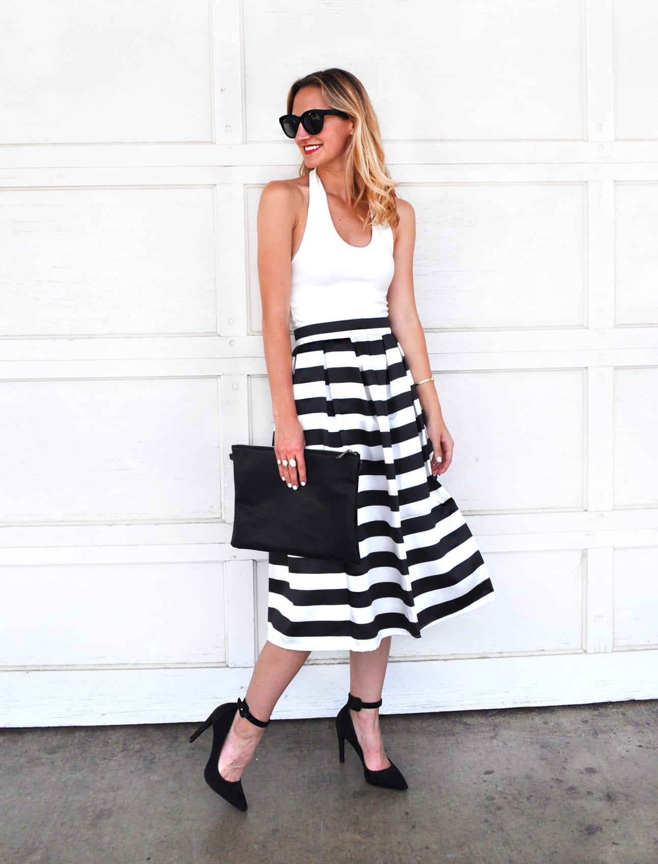 livvyland-blog-olivia-watson-austin-texas-fashion-blogger-chicwish-striped-tea-length-skirt-high-waist-black-white-topshop-white-halter-top-4