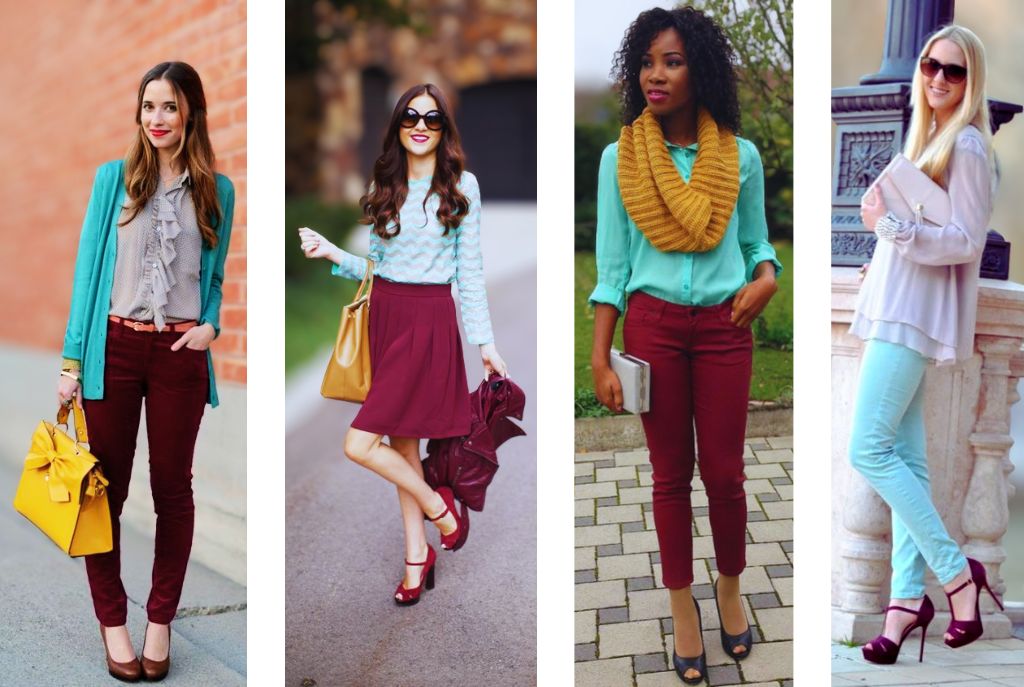 Ideas de outfits para mujer con color vino y menta