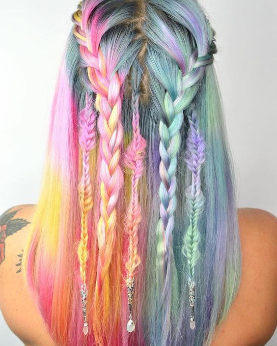 trenzas arcoiris pastel