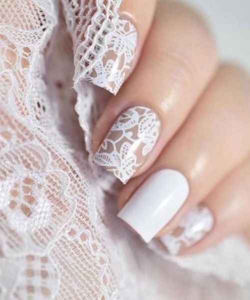 uñas con textura de encaje para novias