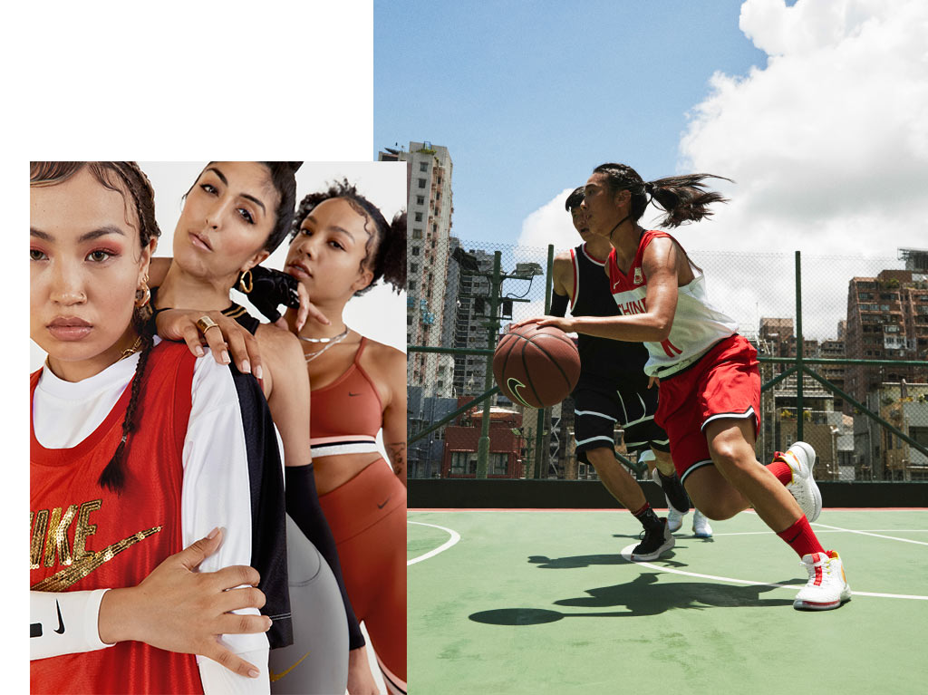 Chicas jugando basquetbol con ropa Nike