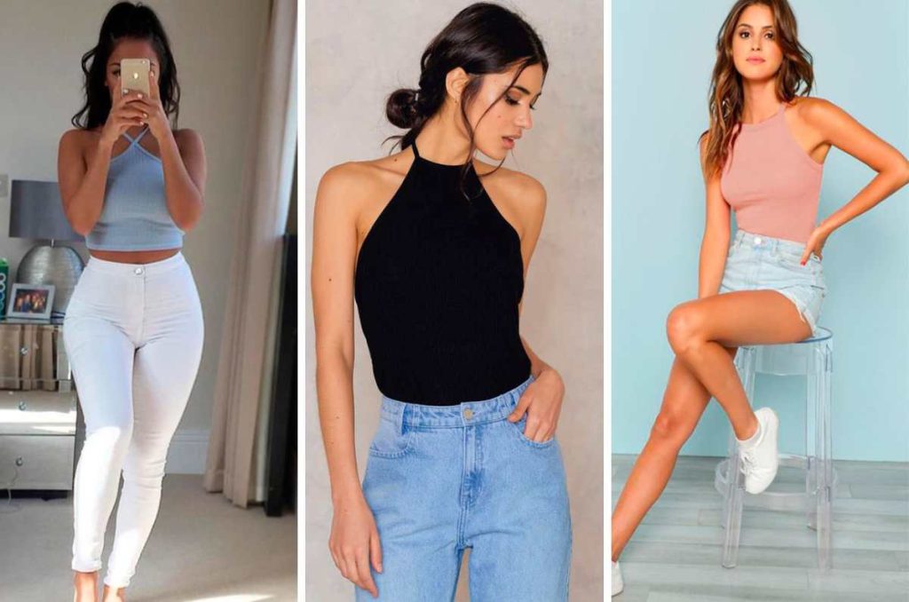 Outfits con blusas halter para resaltar pecho