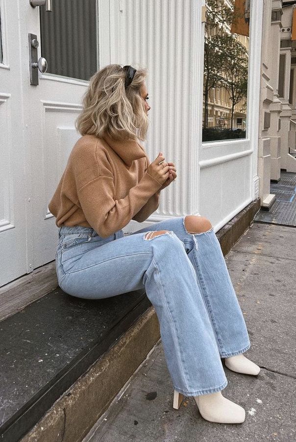 5 outfits con jeans de pierna ancha para lucir delgada y elegante 4