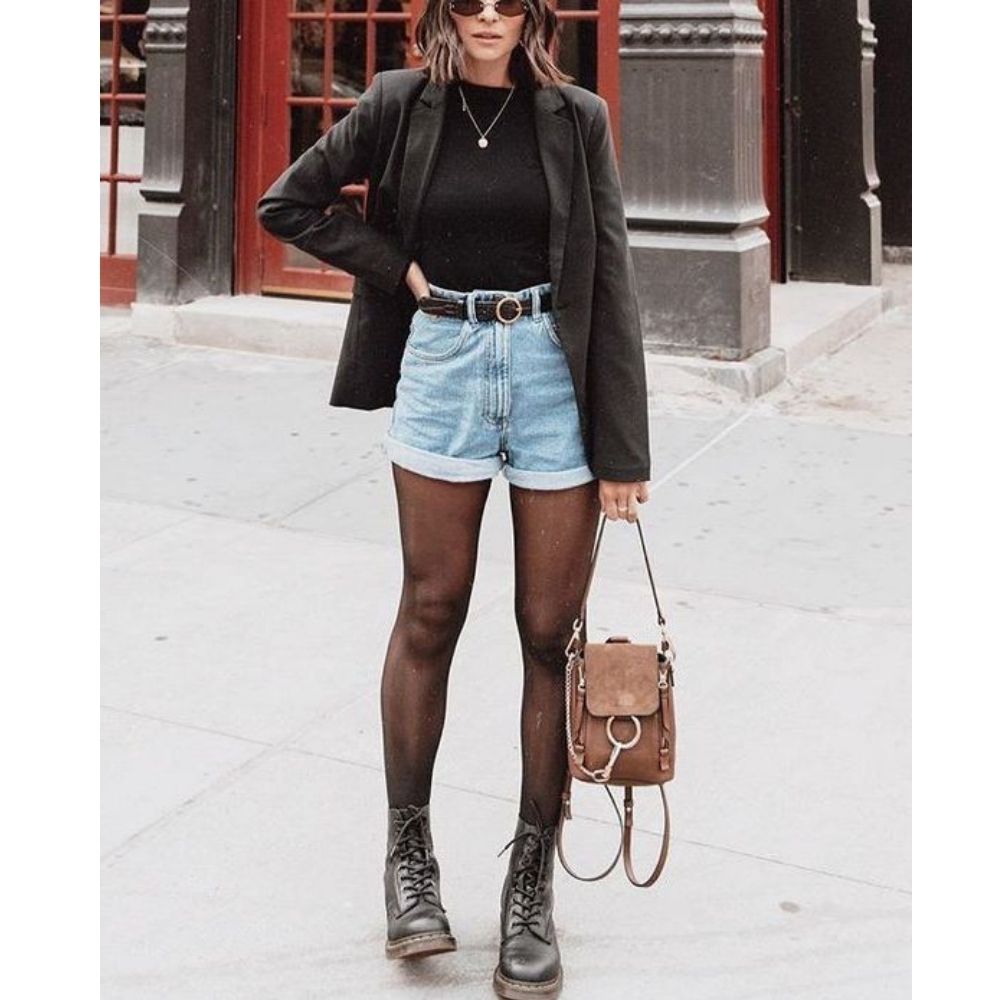 short-mezclilla-outfit-medias-negras | Mujer de 10