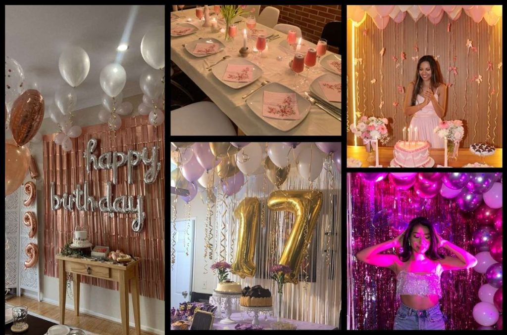 Collage de imágenes con diferentes ideas creativas y únicas para decorar en tu cumpleaños y celebrar con estilo