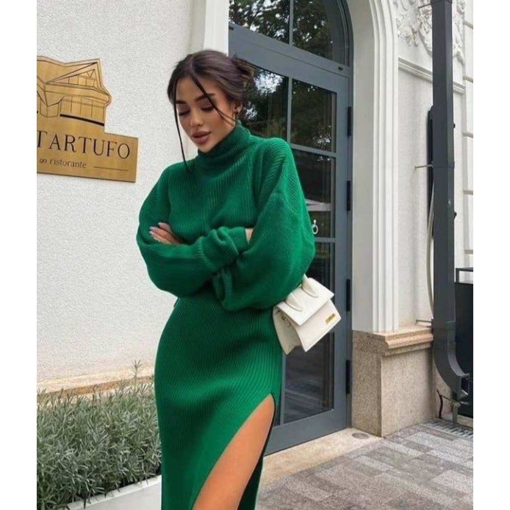 outfit con vestido pegado estilo suéter