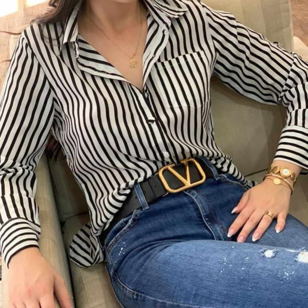 10 outfits rayados que puedes usar en este temporada otoño-invierno- camisa negra de rayas 