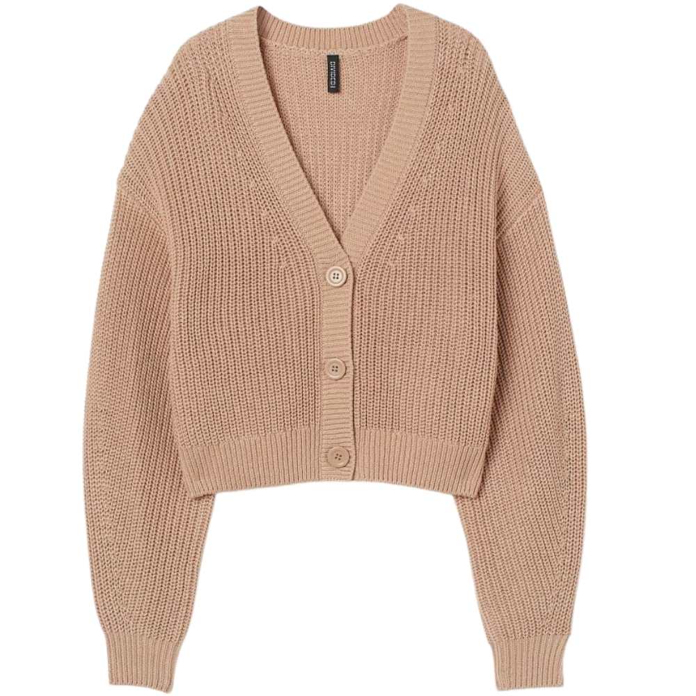 ca´rdigan tejido acanalado de H&M cárdigan color beige con botones frontales tejido