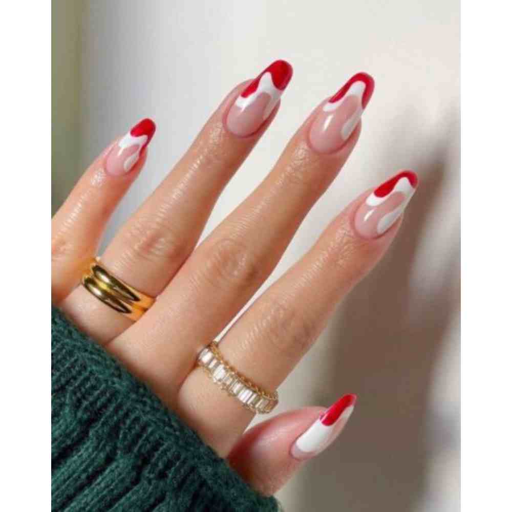Melted color en rojo y blanco Uñas con diseño melted rojo para cena navideña