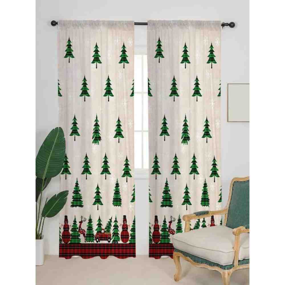 Cortina una sola pieza árbol de Navidad & con patrón de alce Cortinas navideñas del buen fin Shein