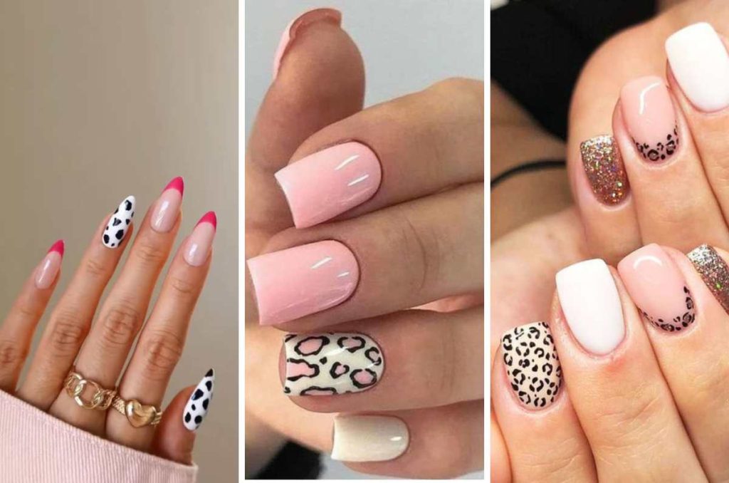 rosa uñas animal print elegantes