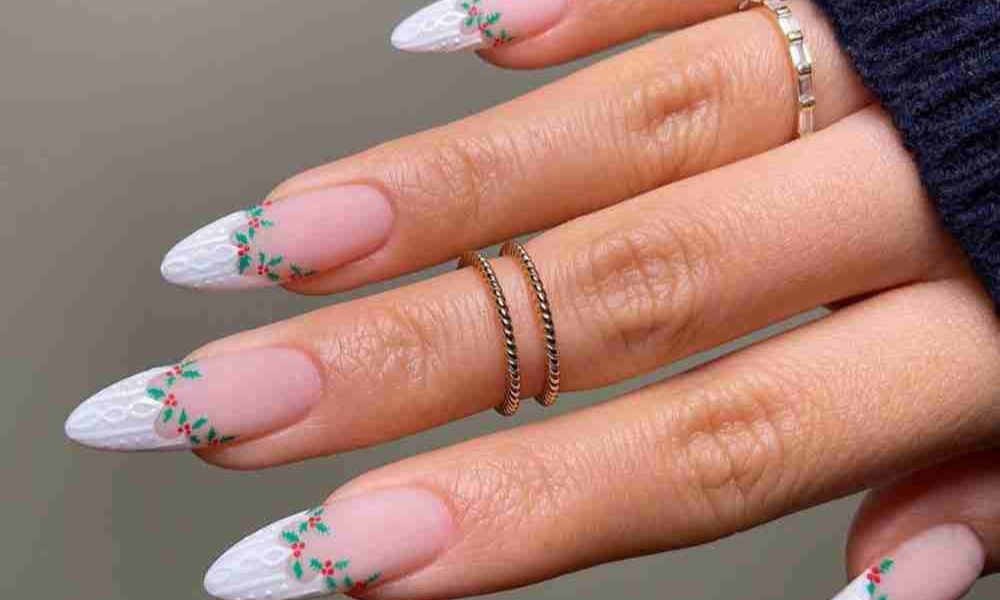 Uñas textura suéter con muérdagos