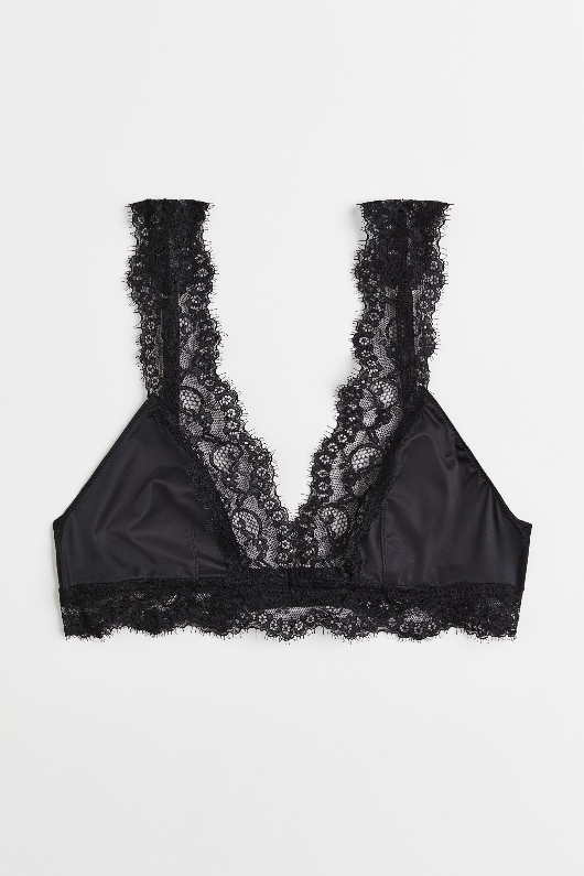 Bralette con encaje negro, tela delgada