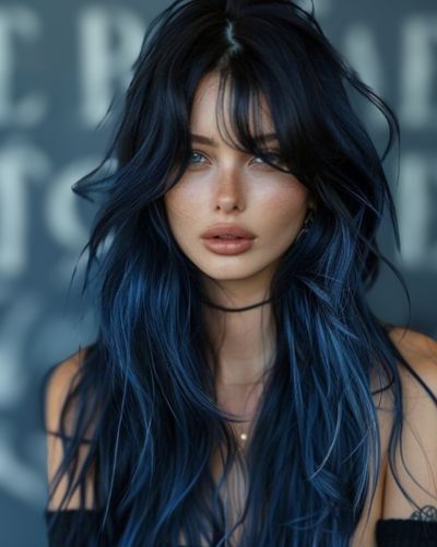 cabello oscuro con rayitos azules