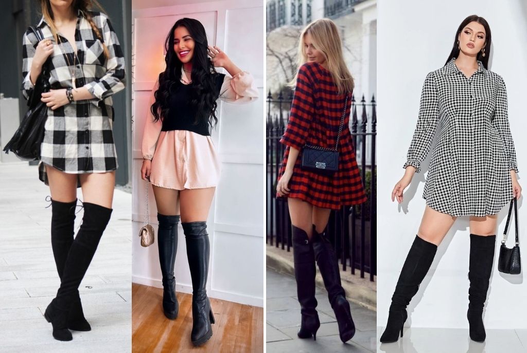 Vestido camisero con botas largas