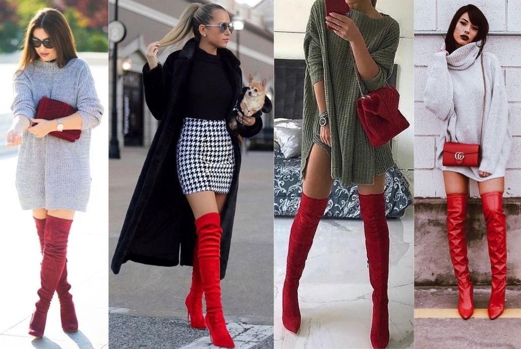Ideas de outfits para Navidad y año nuevo con botas largas rojas