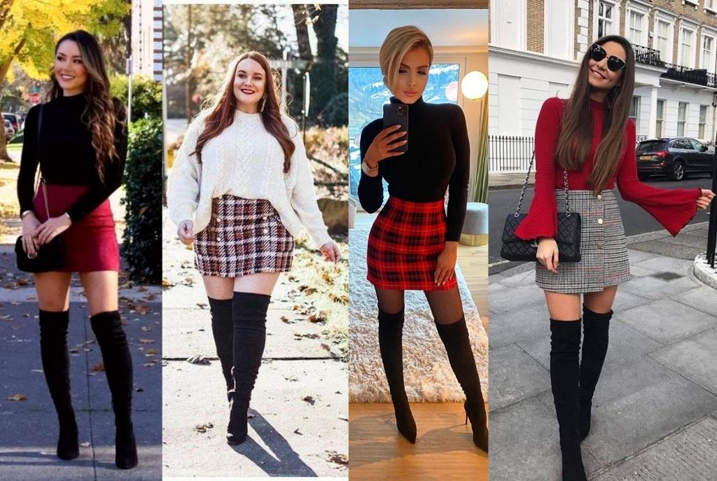 Ideas de outfits con faldas a cuadros y botas