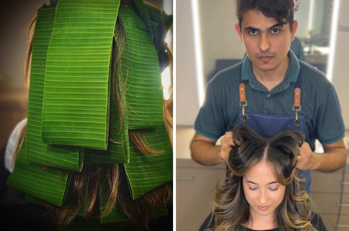 Este estilista utiliza hojas de plátano en lugar de aluminio y el resultado es un pelo hermoso