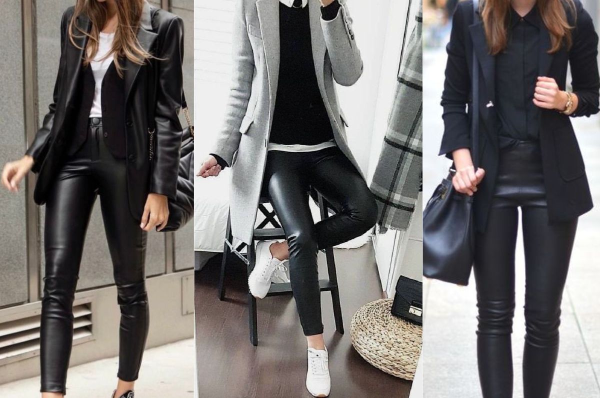 Outfits con leggings negros para verte más arreglada en el trabajo en invierno