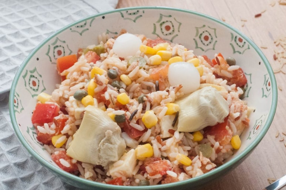 Ensalada tibia con arroz y carne