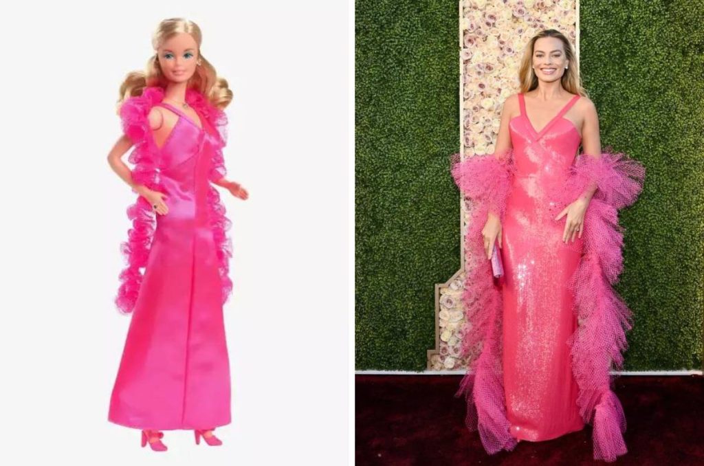 margot robbie vestido barbie golden globes