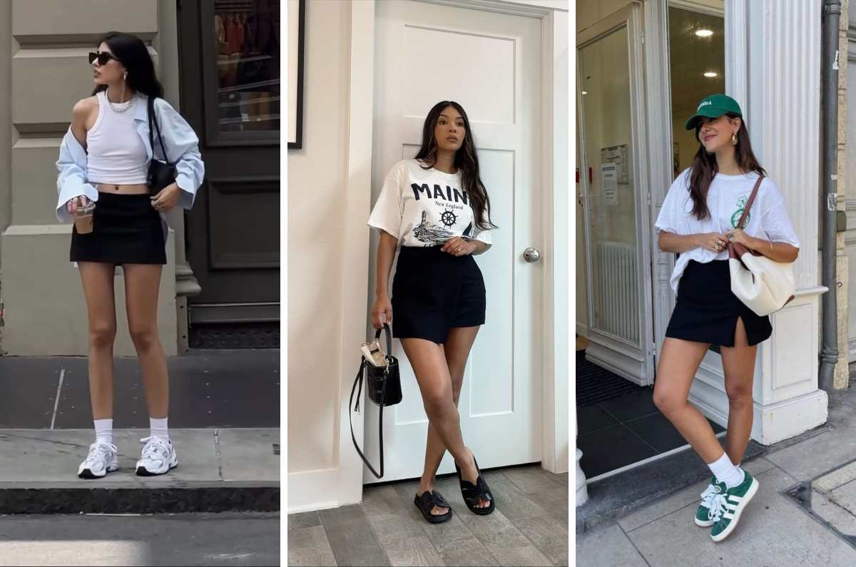 Outfits con mini falda negra para estar fresca en primavera