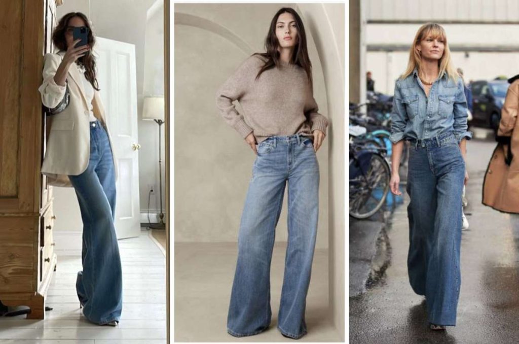 outfits con jeans de pierna ancha