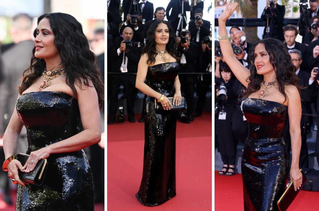 Salma Hayek deslumbra con un vestido negro de lentejuelas en el festival de Cannes 0