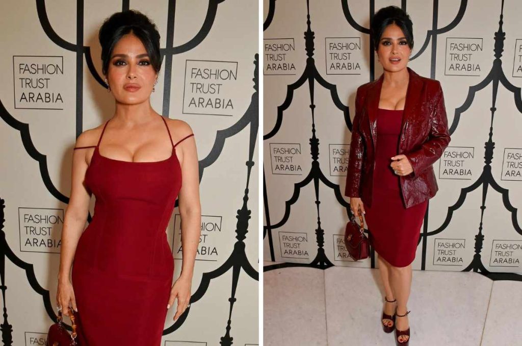 Salma Hayek muestra cómo llevar vestidos de tirantes a los 50s 1