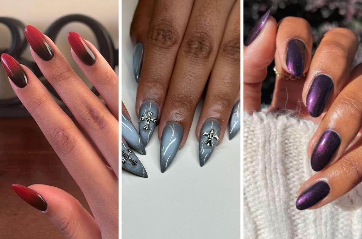 Uñas góticas y elegantes que no son negras ideales para la oficina