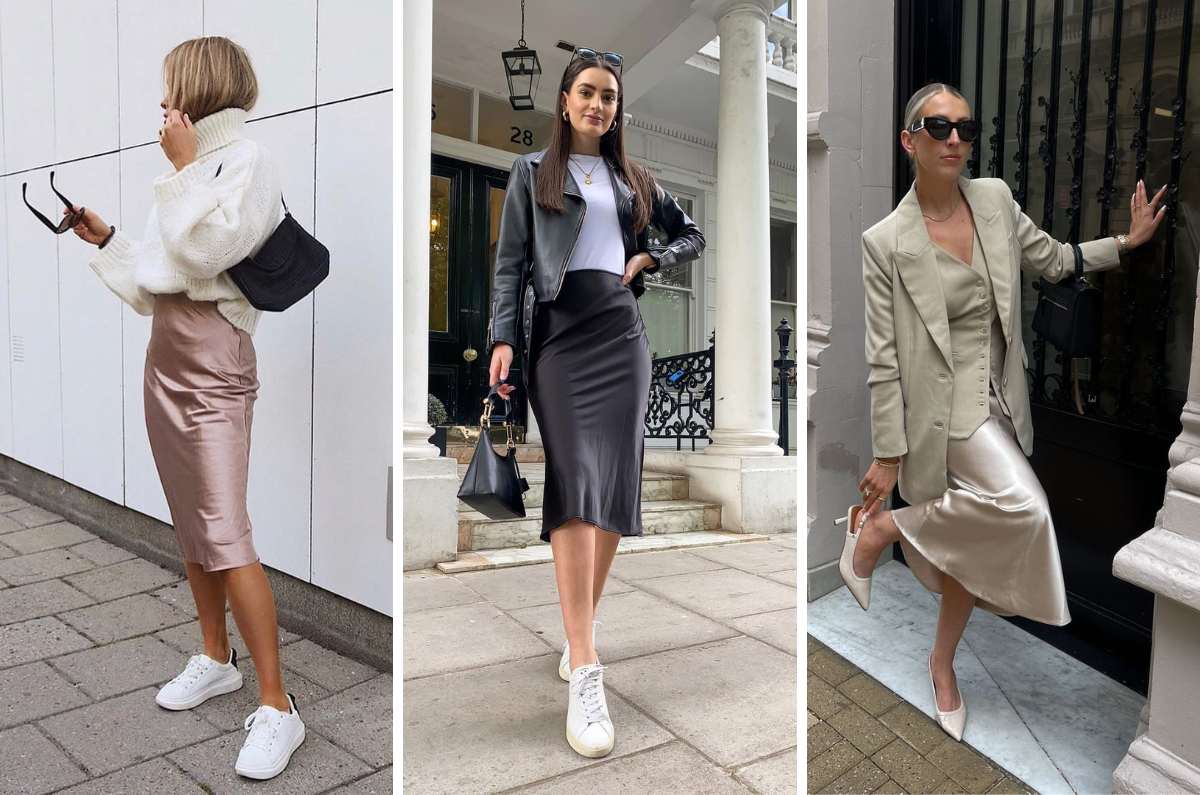 8 looks con falda de satín perfectos para verte arreglada en el trabajo