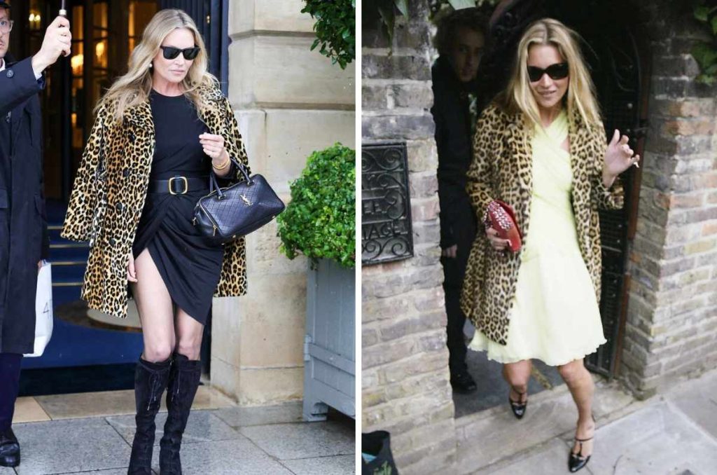Kate Moss muestra como llevar abrigo animal print con botas negras si tienes más de 50+ 1