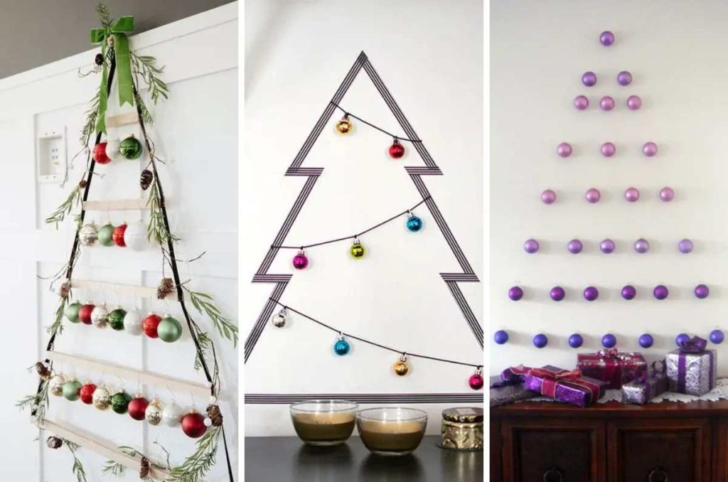 arbol de navidad en la pared con esferas