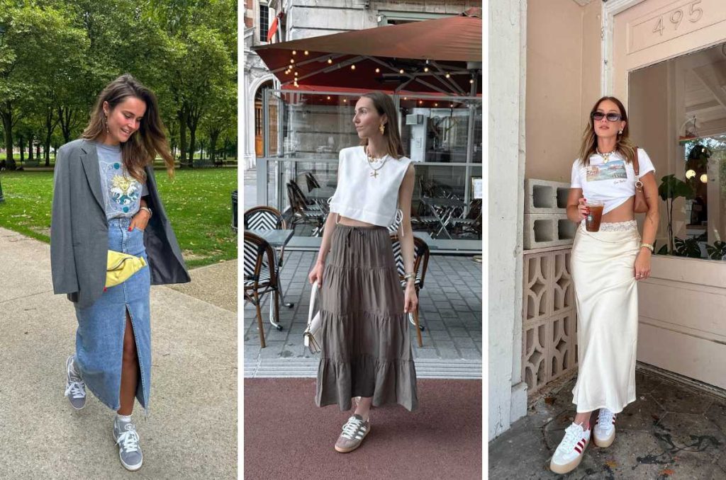 Outfits con faldas largas y tenis