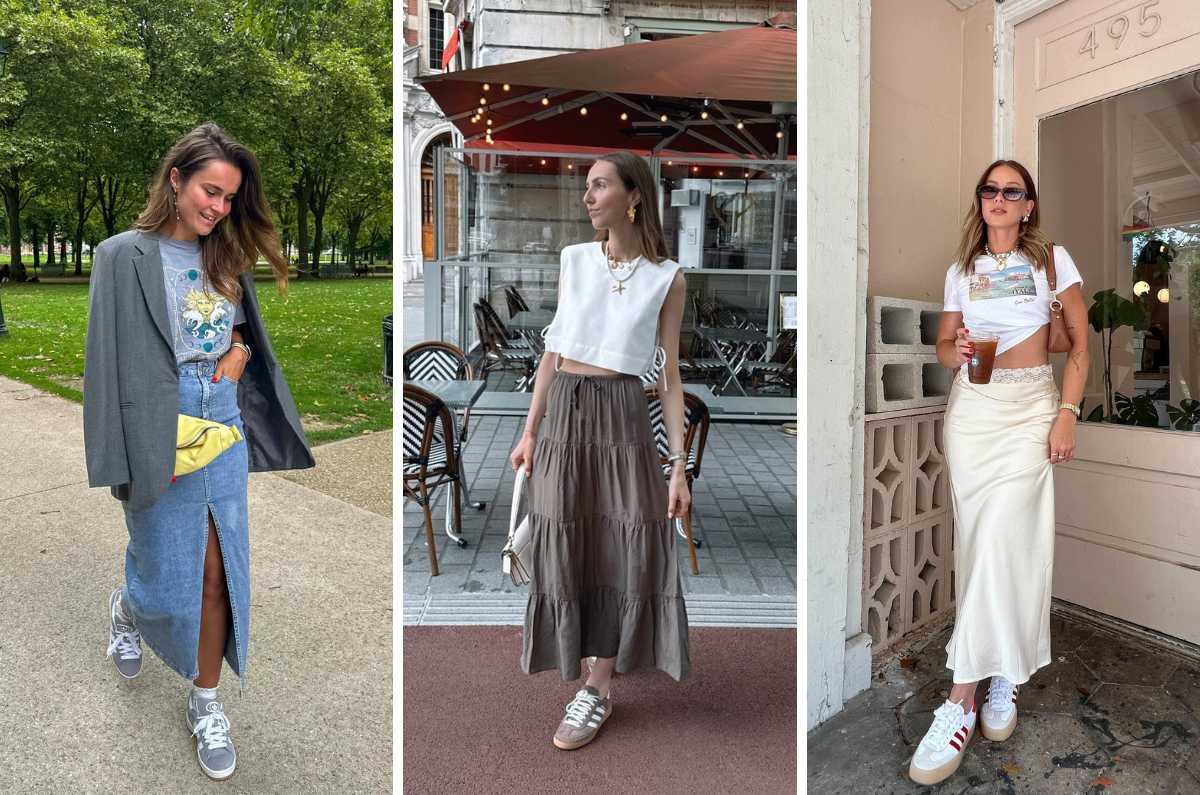 5 formas elegantes de usar tenis con faldas largas