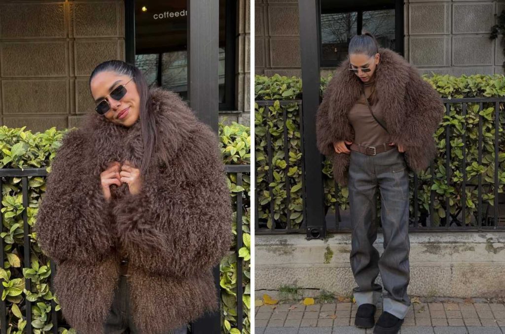 Outfits con abrigo mob wife para tu cena navideña 1