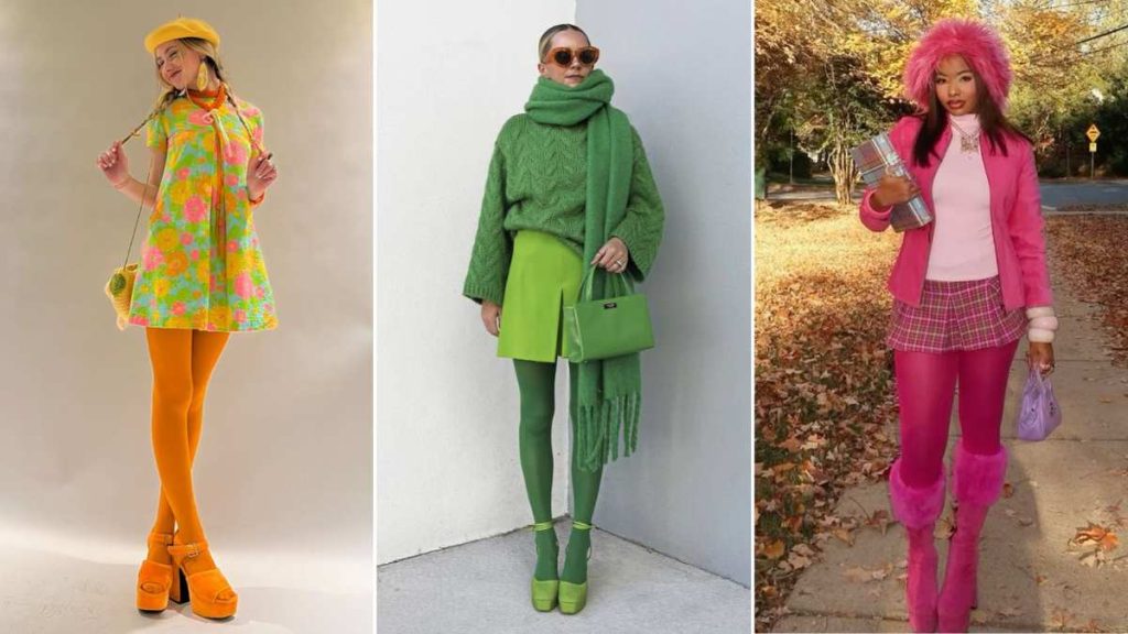 10 outfits con medias de colores y suéter largo para lucir en invierno 3