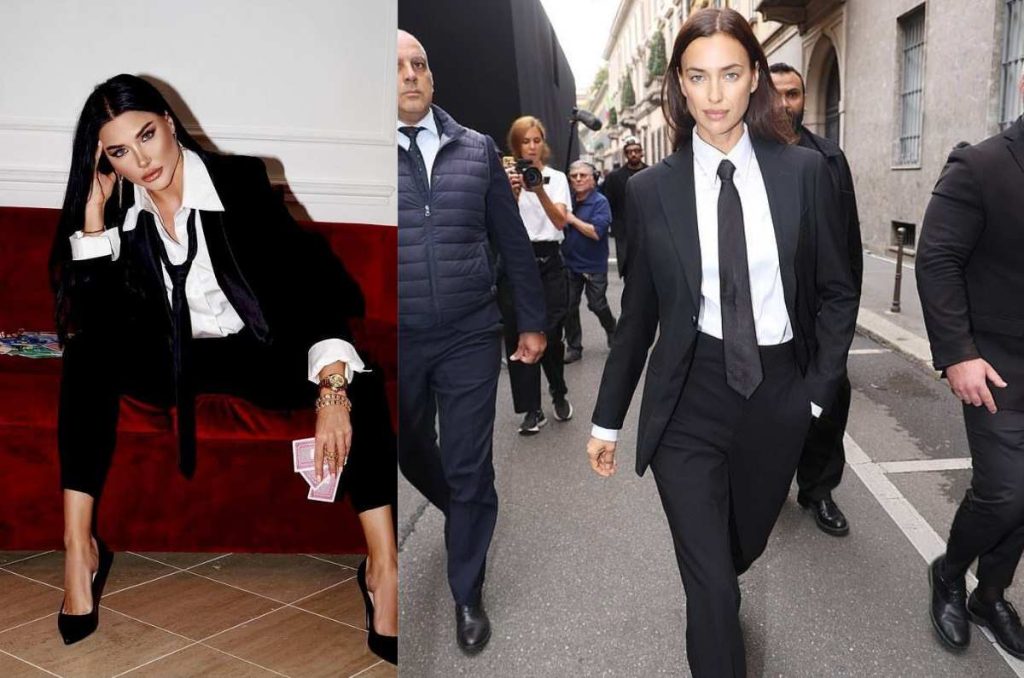 Traje formal tipo sastre blanco y negro con corbata