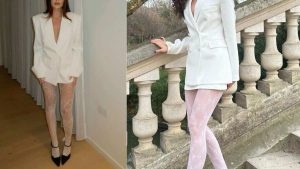 10 outfits con medias de colores y suéter largo para lucir en invierno 7