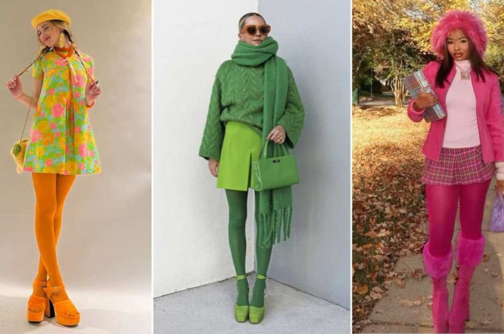 ideas de outfits con medias de colores para el invierno