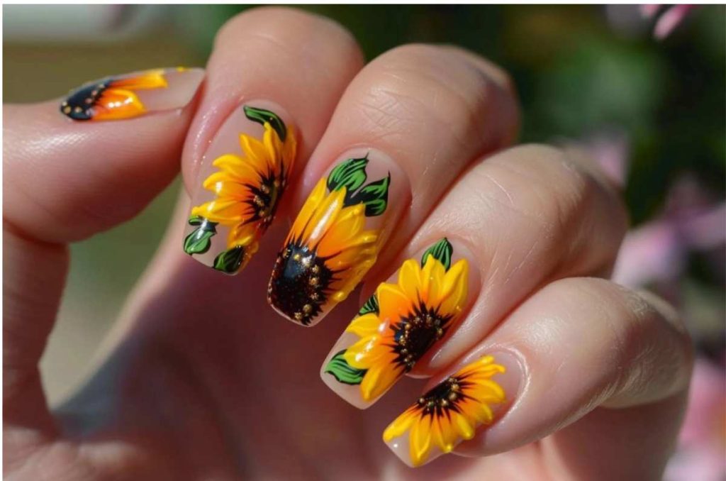 Belleza: Ideas de uñas de San Valentín con girasoles en toda la uña