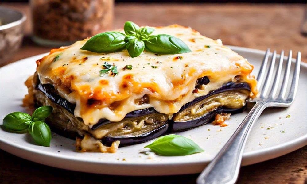 Comidas deliciosas de lasaña de berenjena