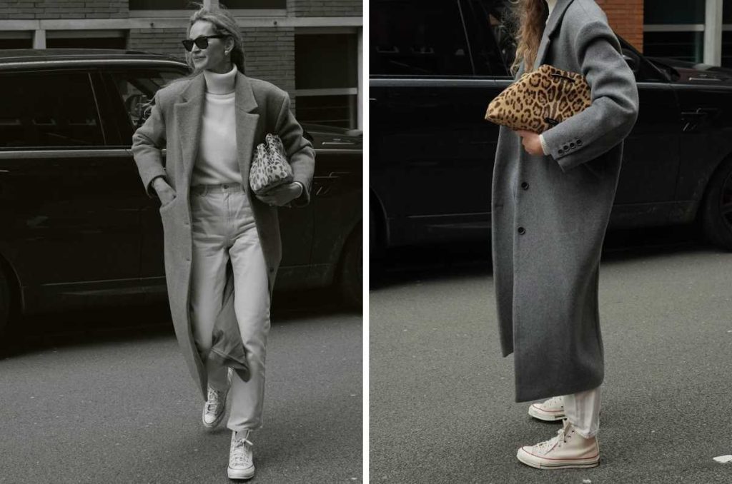look monocromático con converse balncos