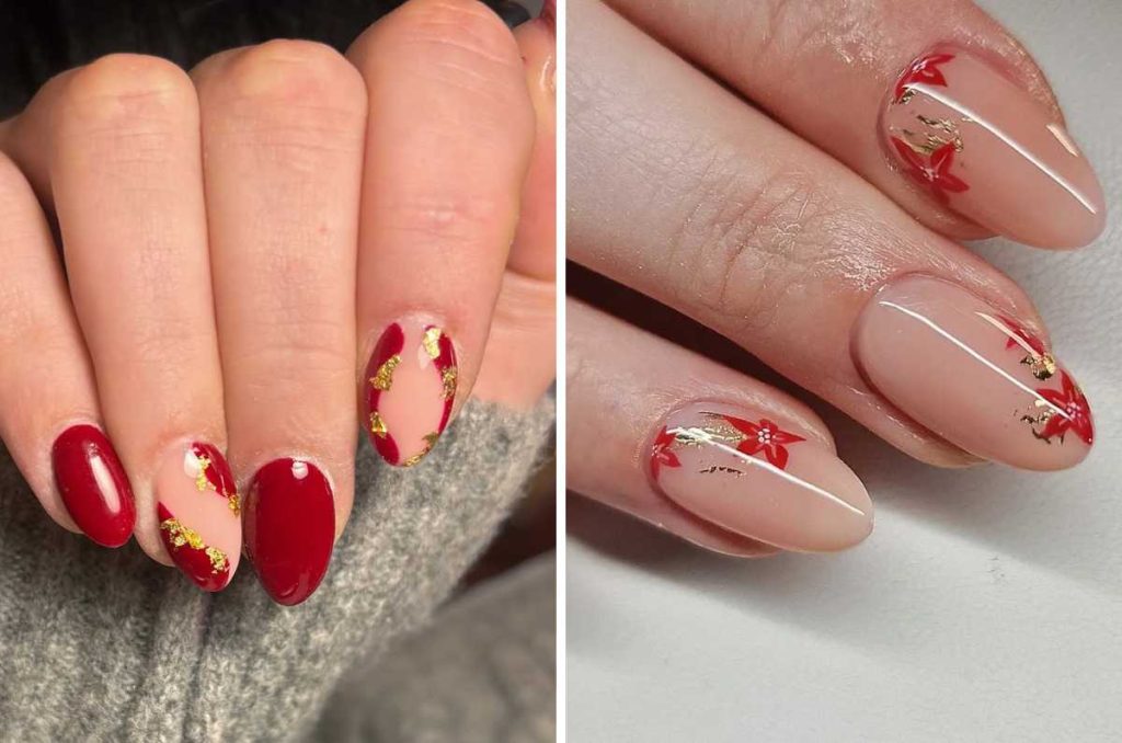 Uñas rojo con dorado efecto foil