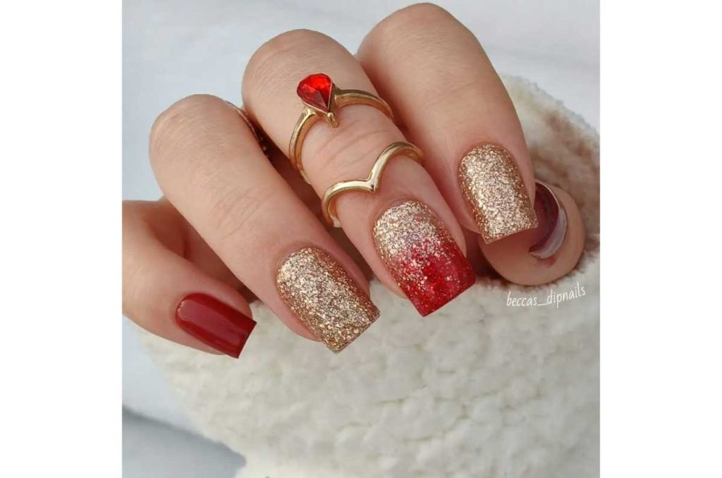 Ombre rojo con dorado en glitter 